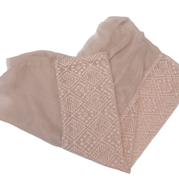 NWT Pac Sun Infinity Scarf Raw Edge Embroidered Panel Pink Beige  B10 - Picture 4 of 7